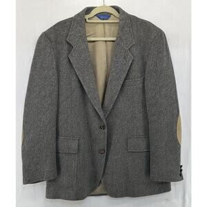 Vintage Wool Pendleton Tweed Pleated Jacket Blazer 42 Elbow Patch